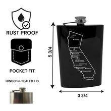 Load image into Gallery viewer, 8oz Flask - California with Cities