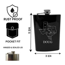 Load image into Gallery viewer, 8oz Flask - Texas with Cities PERSONALIZED