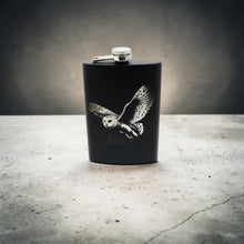 Load image into Gallery viewer, 8oz Black - Flying Barn Owl - Black Flask