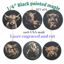 Load image into Gallery viewer, Ornament - Black - Highland Cow - Set of 6