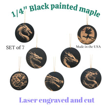Load image into Gallery viewer, Ornament - Black - Dragons - Set of 7