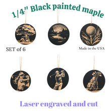 Load image into Gallery viewer, Ornament - Black - Golf - Set of 6