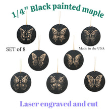 Load image into Gallery viewer, Ornament - Black - Butterflies - Set of 8