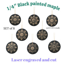 Load image into Gallery viewer, Ornament - Black - Snowflakes - Set of 8