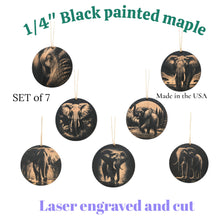 Load image into Gallery viewer, Ornament - Black - Elephants - Set of 7