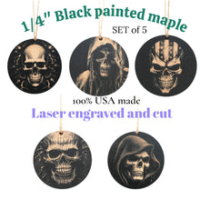 Load image into Gallery viewer, Ornament - Black - Skulls - Set of 5