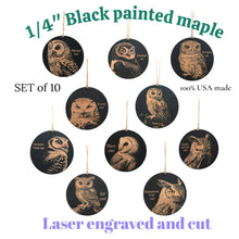Load image into Gallery viewer, Ornament - Black - Owls - Set of 10