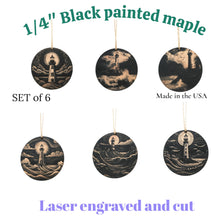 Load image into Gallery viewer, Ornament - Black - Lighthouses - Set of 6