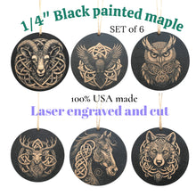 Load image into Gallery viewer, Ornament - Black - Celtic Animals - Set of 6