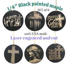 Load image into Gallery viewer, Ornament - Black - Cross - Set of 6