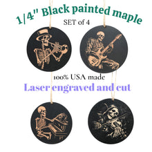 Load image into Gallery viewer, Ornament - Black - Musical Skeletons - Set of 4