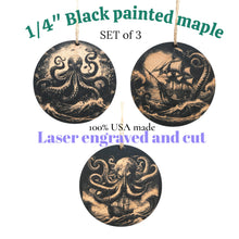 Load image into Gallery viewer, Ornament - Black - Kraken - Set of 3