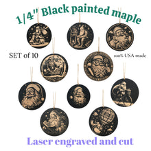 Load image into Gallery viewer, Ornament - Black - Santa - Set of 10 - Santa Claus