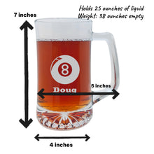 Load image into Gallery viewer, 25oz Beer mug with handle - PERSONALIZED - Eight Ball - Pool