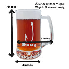 Load image into Gallery viewer, 25oz Beer mug with handle - PERSONALIZED - Fish Hook
