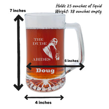 Load image into Gallery viewer, 25oz Beer mug with handle - PERSONALIZED - The Dude Abides