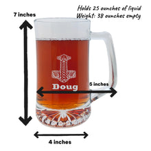 Load image into Gallery viewer, 25oz Beer mug with handle - PERSONALIZED - Mjolnir - Thor's Hammer