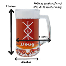 Load image into Gallery viewer, 25oz Beer mug with handle - PERSONALIZED - Viking Protection Rune