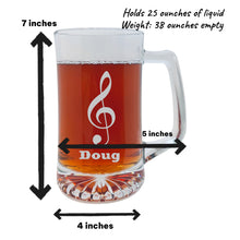 Load image into Gallery viewer, 25oz Beer mug with handle - PERSONALIZED - Treble Clef Note - Music