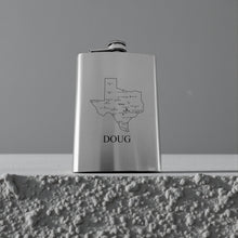 Load image into Gallery viewer, 8oz Flask - Texas with Cities PERSONALIZED