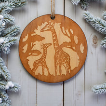 Load image into Gallery viewer, Ornament - Giraffe and Baby - Raw Wood