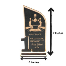 Load image into Gallery viewer, Trophy Award - PERSONALIZED - Bowling - 1st 2nd 3rd Place - 9x5 Inches