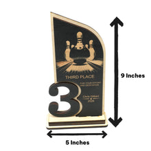 Load image into Gallery viewer, Trophy Award - PERSONALIZED - Bowling - 1st 2nd 3rd Place - 9x5 Inches