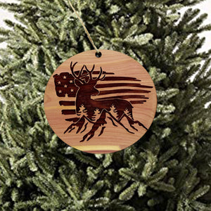 American Deer Flag - Cedar Ornament