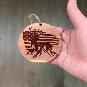 American Deer Flag - Cedar Ornament