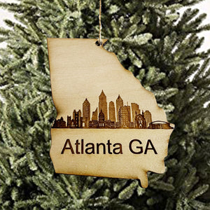Ornament - Atlanta GA Skyline - Raw Wood Ornament