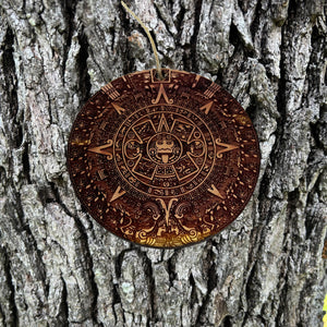 Aztec Mayan Calendar - Cedar Ornament