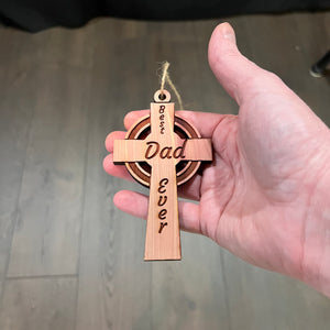 Best Dad Ever Celtic Cross - Cedar Ornament