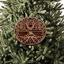 Load image into Gallery viewer, Best Godmother Ever Celtic Tree of Life - Cedar Ornament