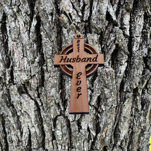 Best Husband Ever Celtic Cross - Cedar Ornament