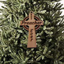 Load image into Gallery viewer, Best Preacher Ever Celtic Cross - Cedar Ornament