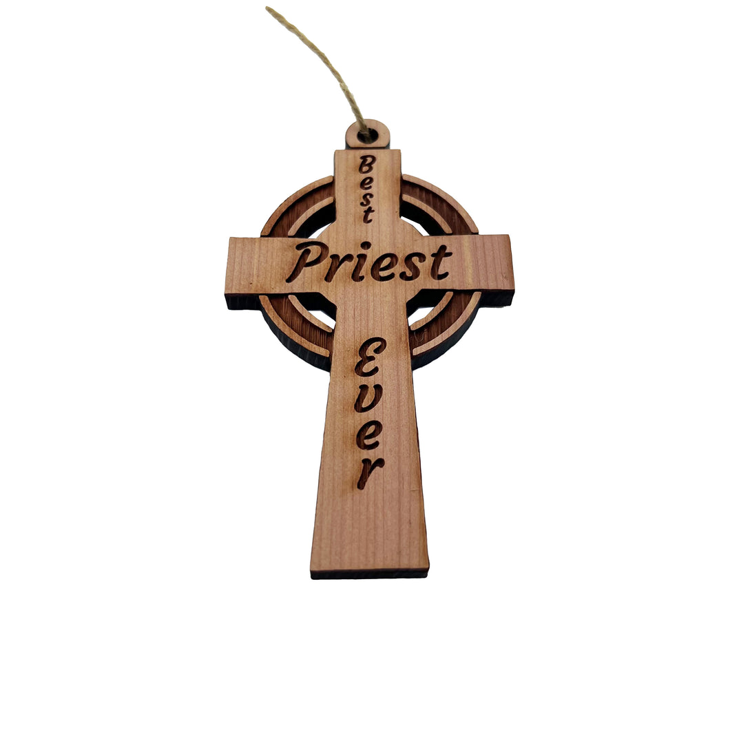 Best Priest Ever Celtic Cross - Cedar Ornament