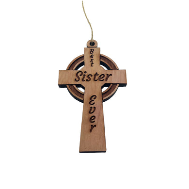 Best Sister Ever Celtic Cross - Cedar Ornament