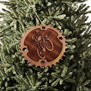 Biker and Chainring - Cedar Ornament