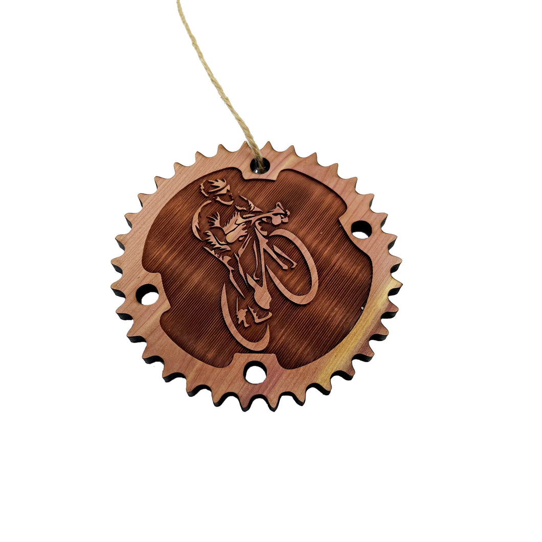 Biker and Chainring - Cedar Ornament