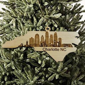 Ornament - Charlotte NC Skyline - Raw Wood Ornament