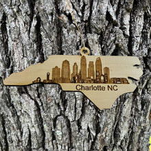 Load image into Gallery viewer, Ornament - Charlotte NC Skyline - Raw Wood Ornament