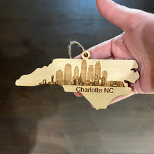 Load image into Gallery viewer, Ornament - Charlotte NC Skyline - Raw Wood Ornament