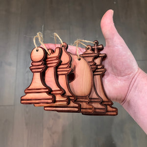 Chess Pieces all 6 - Cedar Ornament