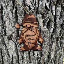 Load image into Gallery viewer, Christmas bearded gnome Worlds Best Dad - Cedar Ornament