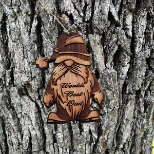 Christmas bearded gnome Worlds Best Dad - Cedar Ornament