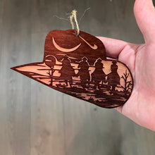 Load image into Gallery viewer, Cowboy Hat with Cowboys - Cedar Ornament