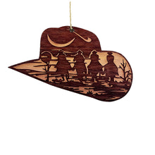 Load image into Gallery viewer, Cowboy Hat with Cowboys - Cedar Ornament