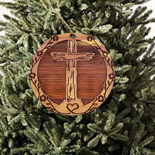 Load image into Gallery viewer, Cross and Heart - Cedar Ornament