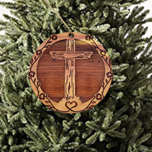 Cross and Heart - Cedar Ornament