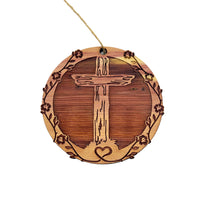 Load image into Gallery viewer, Cross and Heart - Cedar Ornament